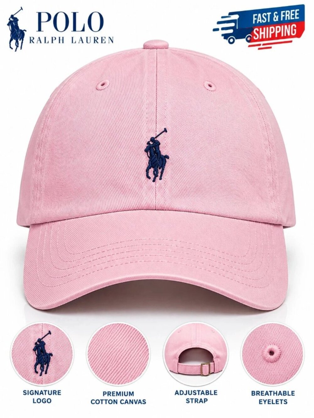Polo Ralph Lauren Classic Sport Cap Pink Unisex Cotton Twill Adjustable New
